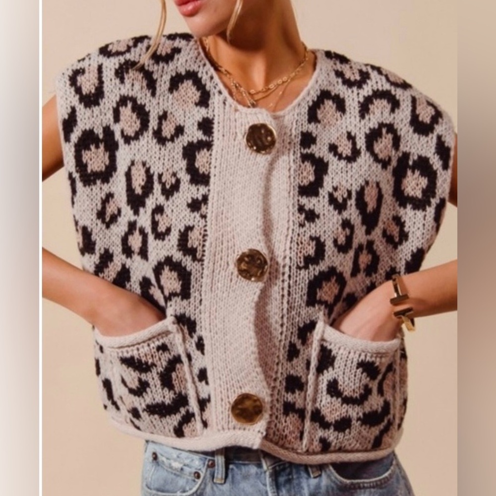 So Me Black and Cream Leopard Cardigan Vest